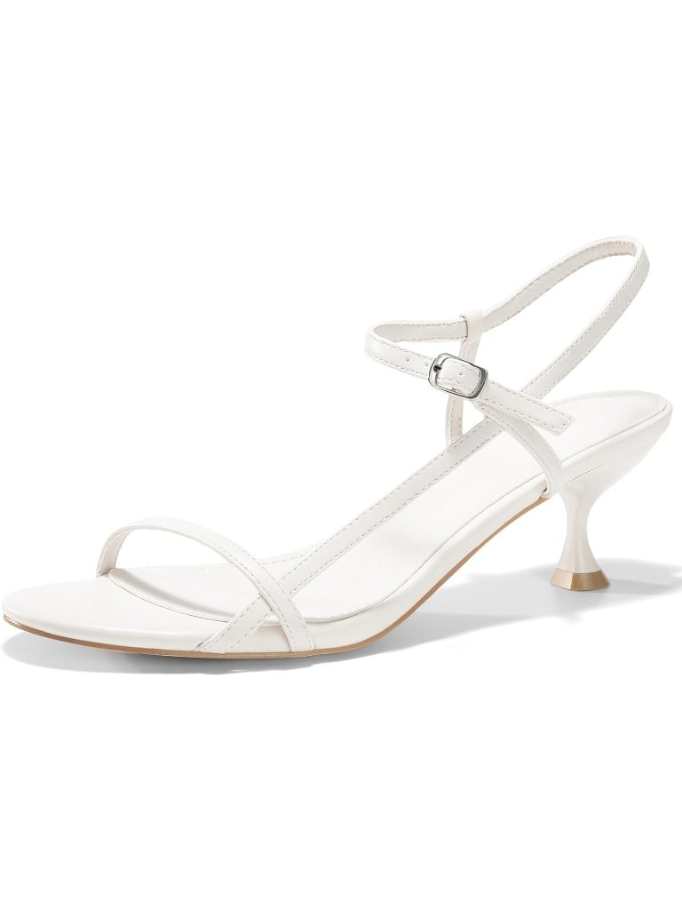 Women's White Strappy Heeled Sandals Kitten Low Heel Open Toe Ankle Strap
